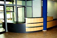 Empfangstresen - Esche, Edelstahl, teilweise grau lackiert