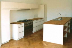 Einbauküche - weiß lackiert, Arbeitsplatte Eiche massiv