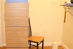 Schamwand (Arztpraxis) - Zebrano-Holz mit farbigem Schichtstoff