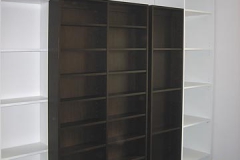 Bücherregal mit verschiebbaren Elementen - weiß lackiert und Buchenholz, gebeizt